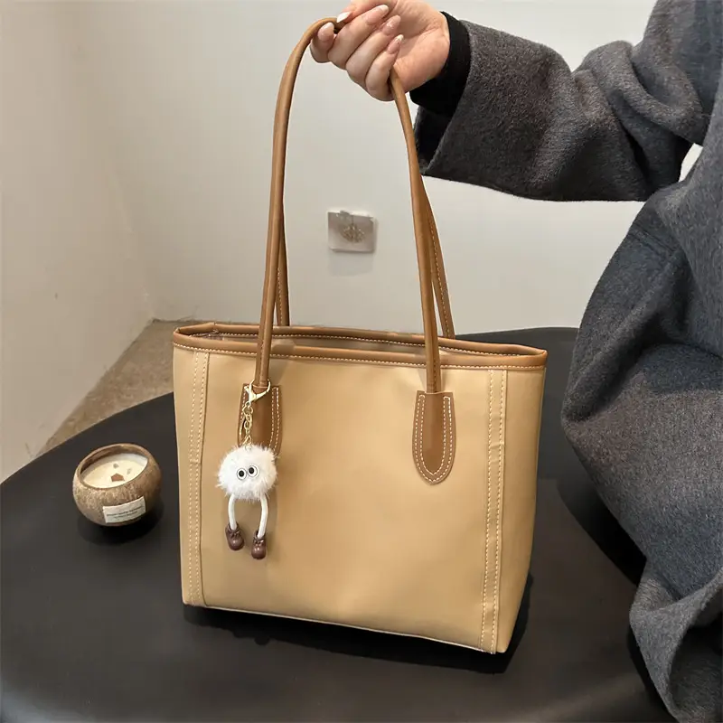 Women's Large Capacity Textured Tote Bag Cream Brown - Image 9