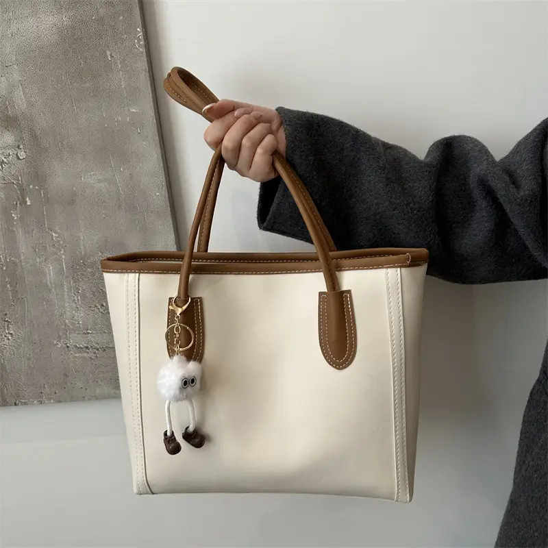 Women's Large Capacity Textured Tote Bag Cream Brown - Image 10