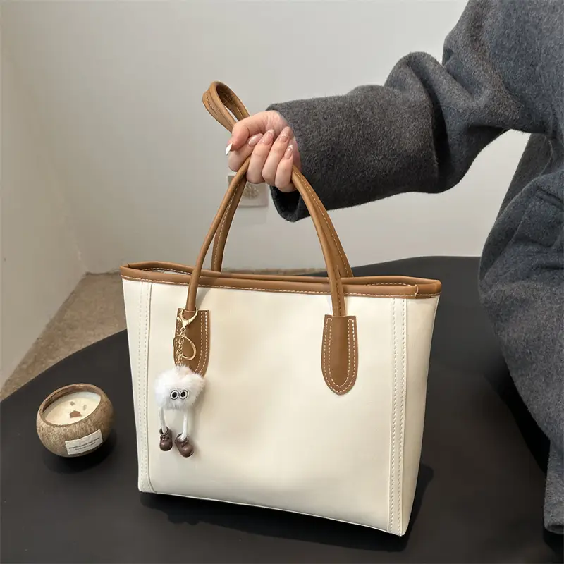 Women's Large Capacity Textured Tote Bag Cream Brown - Image 11