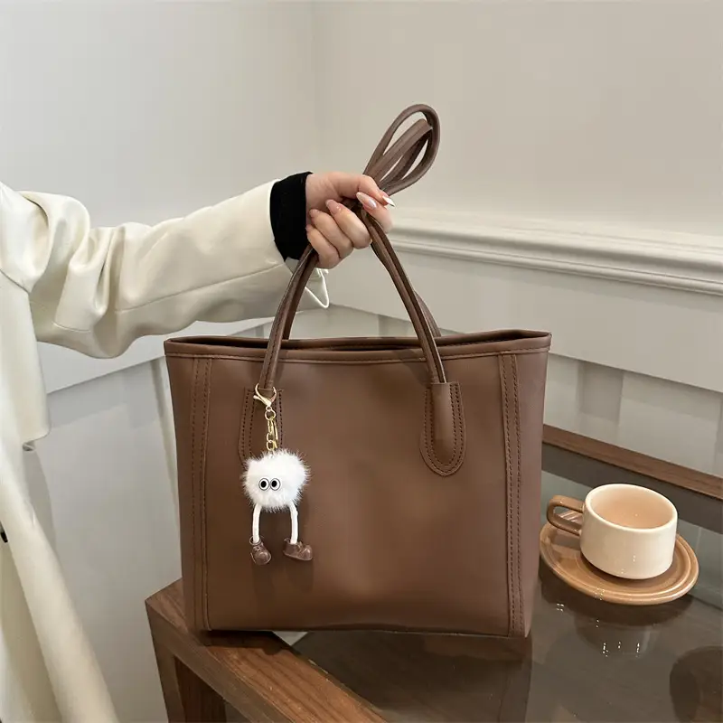 Women's Large Capacity Textured Tote Bag Cream Brown - Image 12