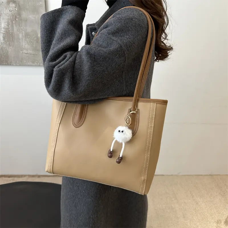 Women's Large Capacity Textured Tote Bag Cream Brown — feature 21