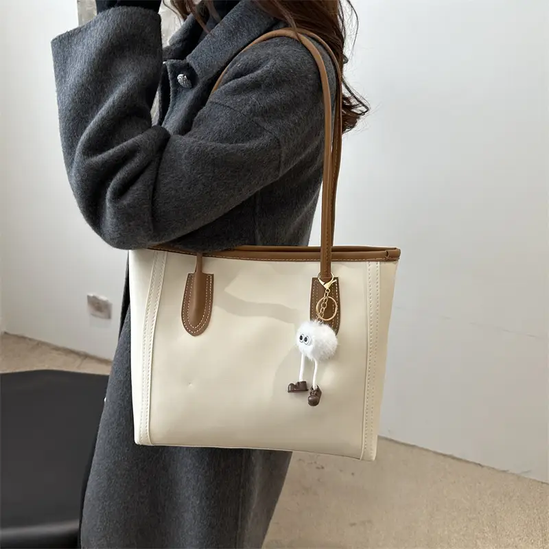 Women's Large Capacity Textured Tote Bag Cream Brown — feature 24