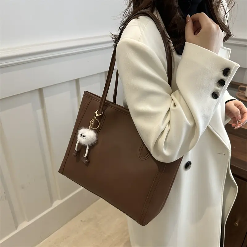 Women's Large Capacity Textured Tote Bag Cream Brown — feature 26