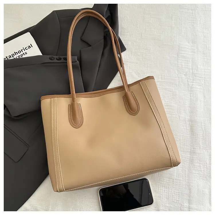 Women's Large Capacity Textured Tote Bag Cream Brown — feature 5