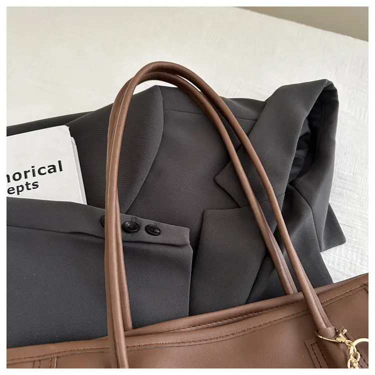 Women's Large Capacity Textured Tote Bag Cream Brown — feature 7