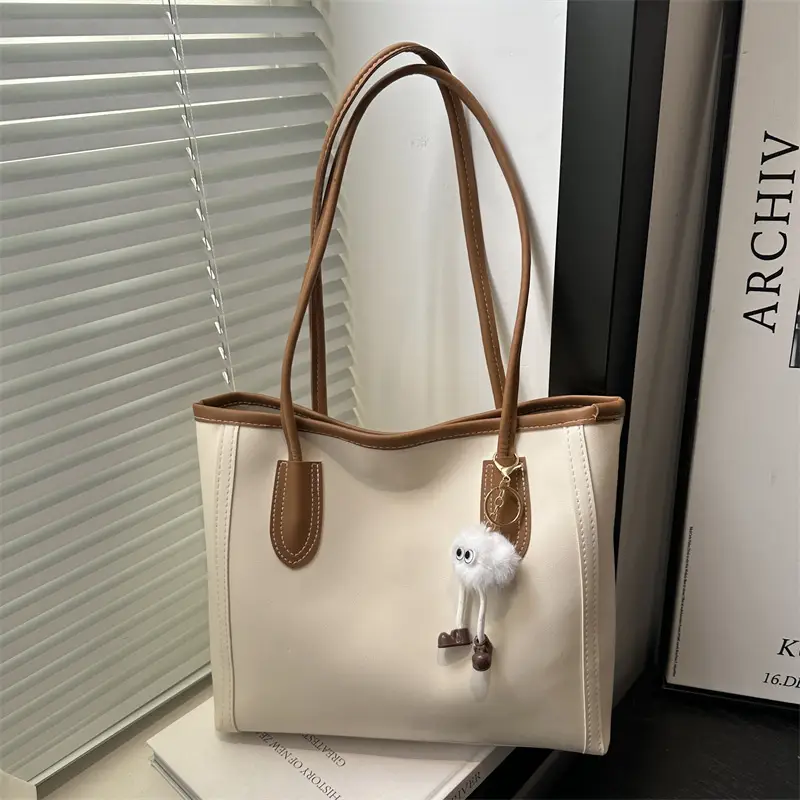 Women's Large Capacity Textured Tote Bag Cream Brown - Image 6