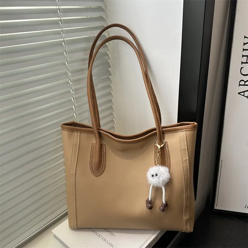 Women's Large Capacity Textured Tote Bag Cream Brown - Image 7