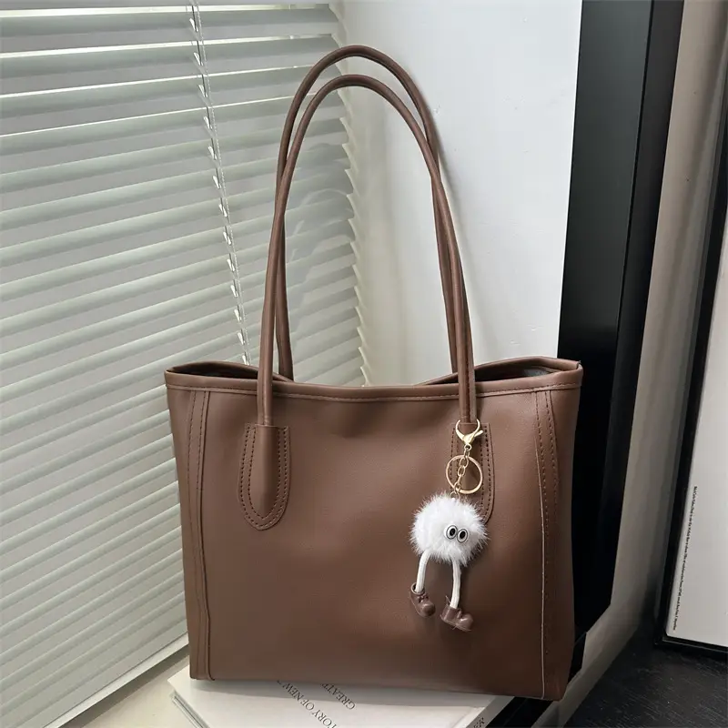 Women's Large Capacity Textured Tote Bag Cream Brown - Image 8