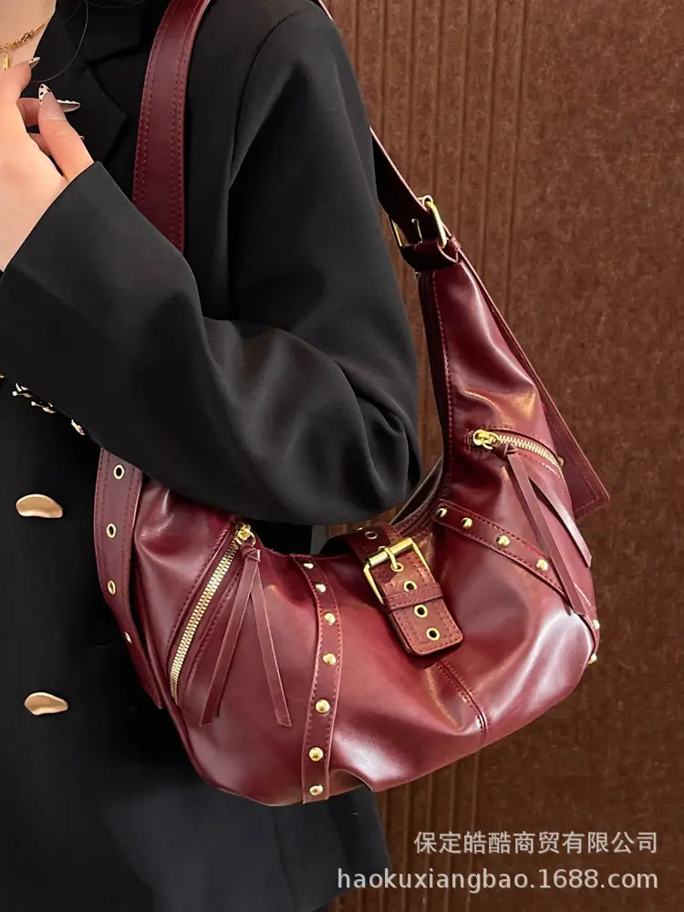 Women's Rivet Single Shoulder Crossbody Bag Maroon 2024 - Image 5