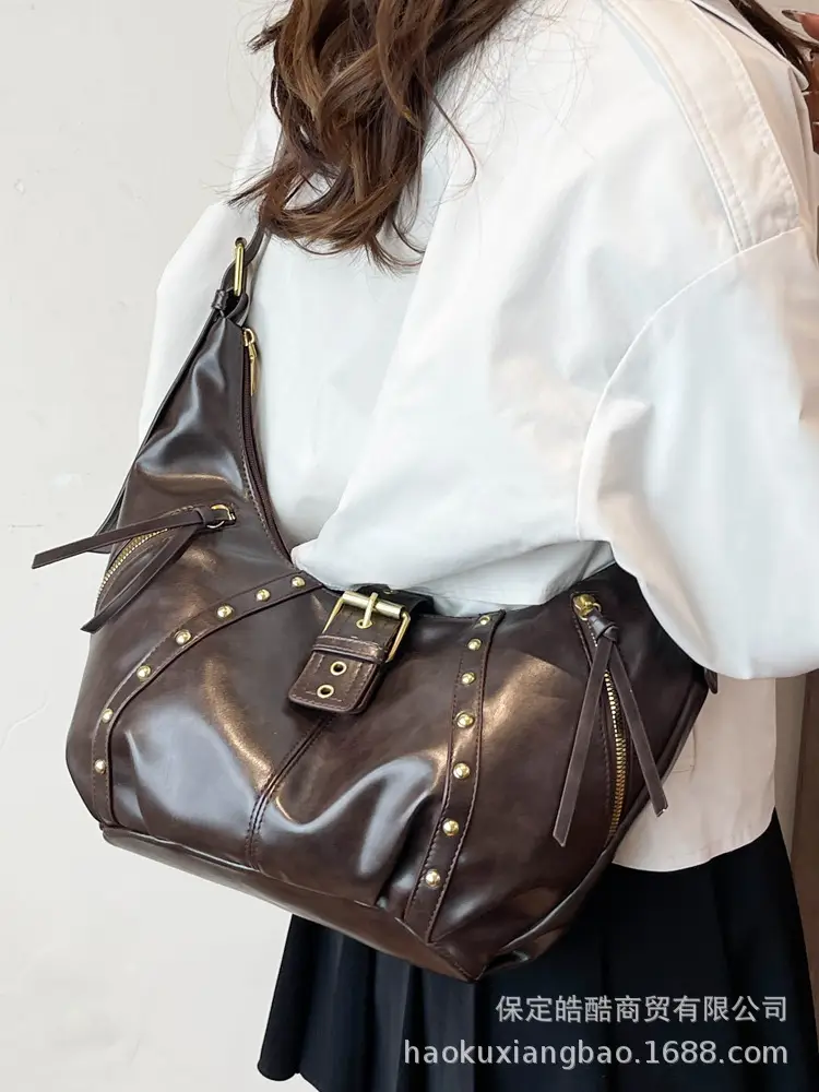 Women's Rivet Single Shoulder Crossbody Bag Maroon 2024 - Image 6