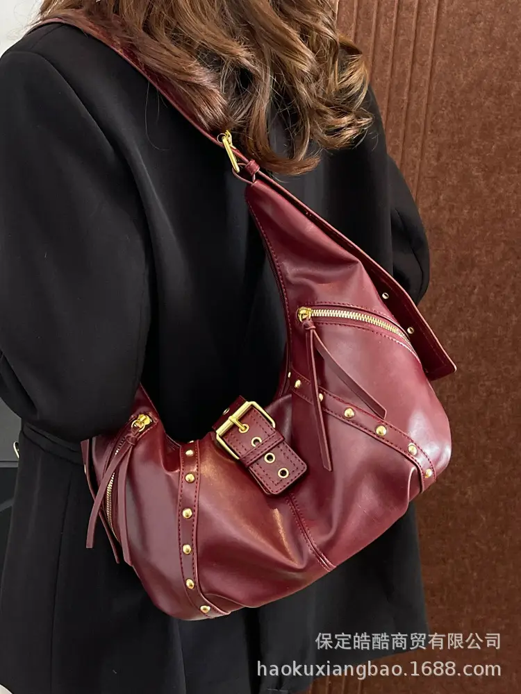 Women's Rivet Single Shoulder Crossbody Bag Maroon 2024 - Image 7