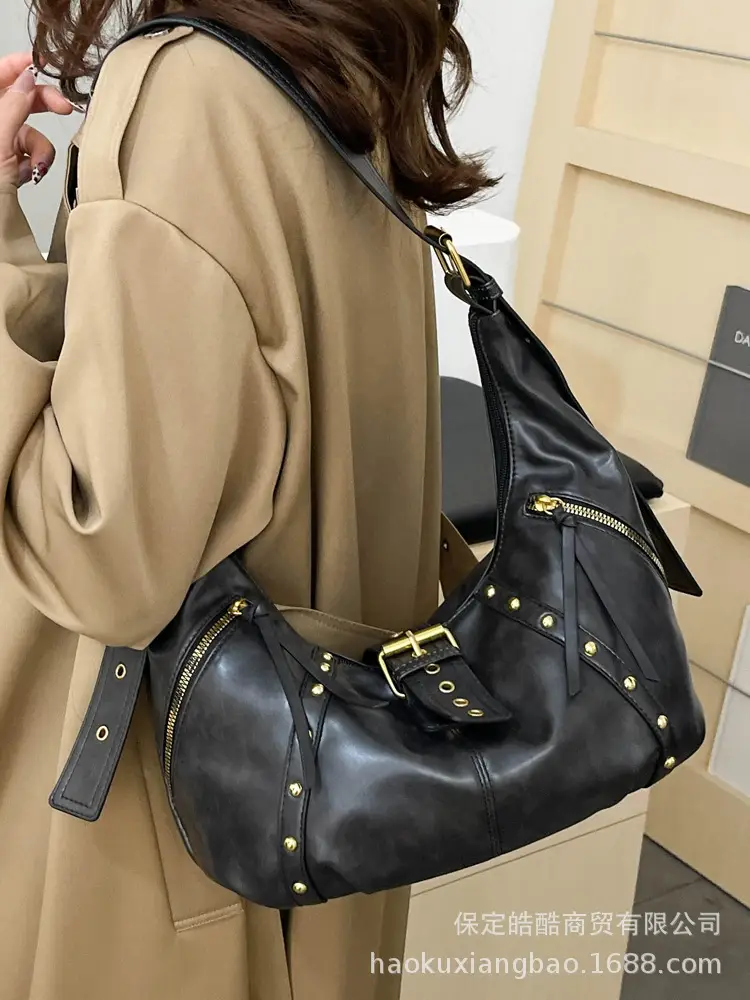 Women's Rivet Single Shoulder Crossbody Bag Maroon 2024 - Image 8