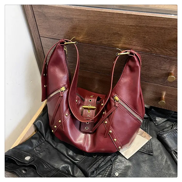 Women's Rivet Single Shoulder Crossbody Bag Maroon 2024 — feature 17