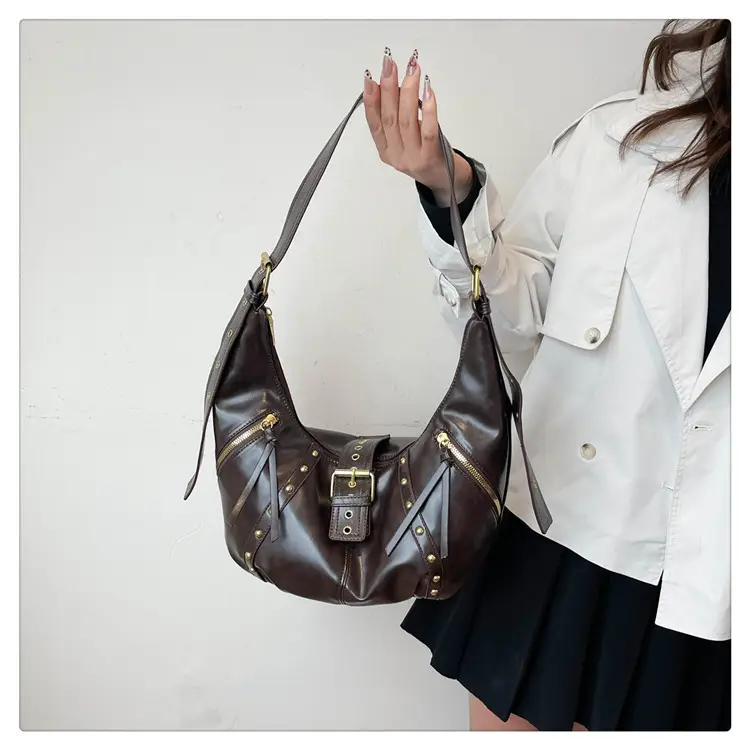 Women's Rivet Single Shoulder Crossbody Bag Maroon 2024 — feature 22