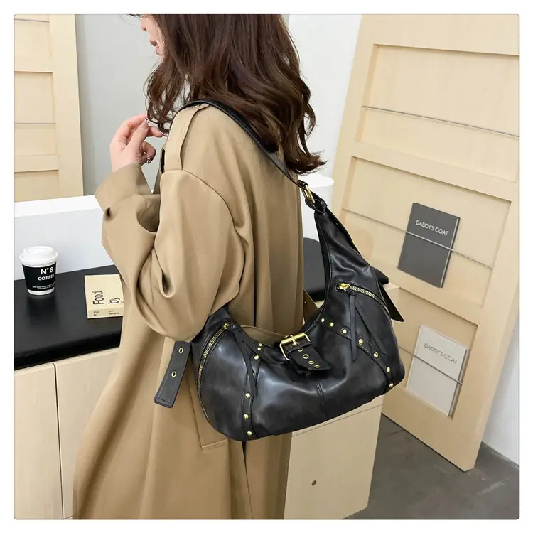 Women's Rivet Single Shoulder Crossbody Bag Maroon 2024 — feature 25