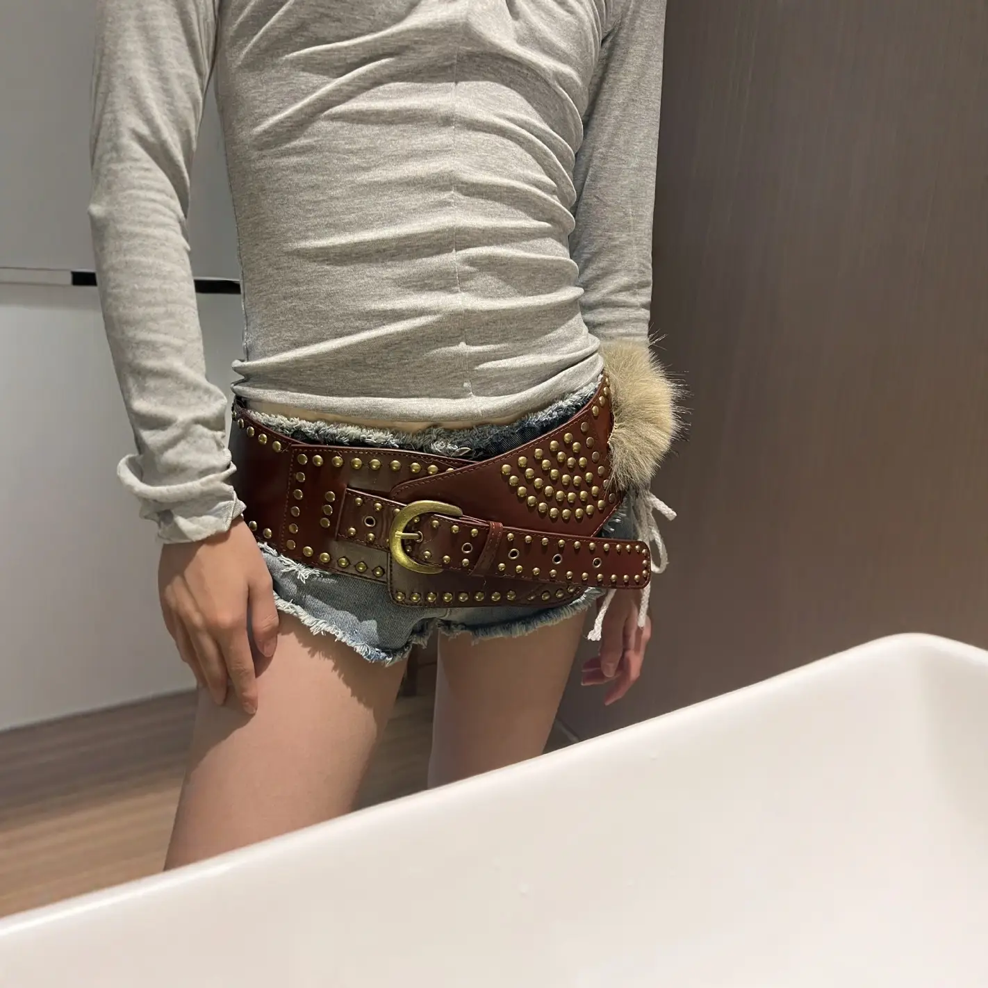Punk Mao Mao Belt with Rivet & Fur Trim - Image 9