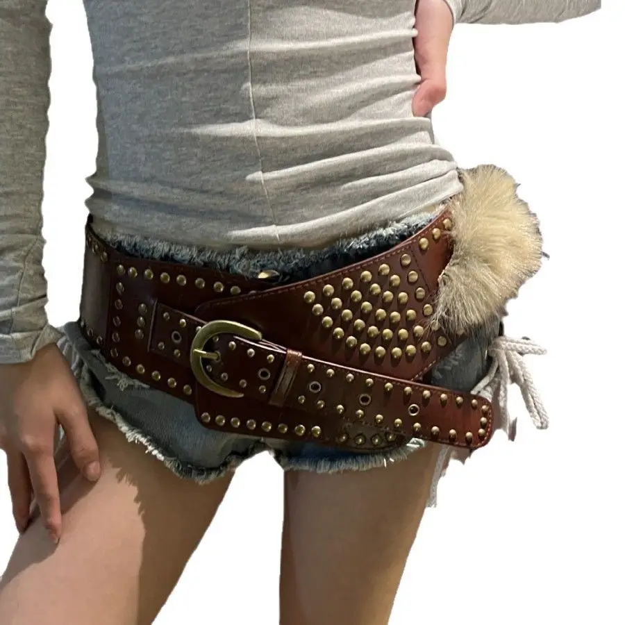 Punk Mao Mao Belt with Rivet & Fur Trim - Image 11