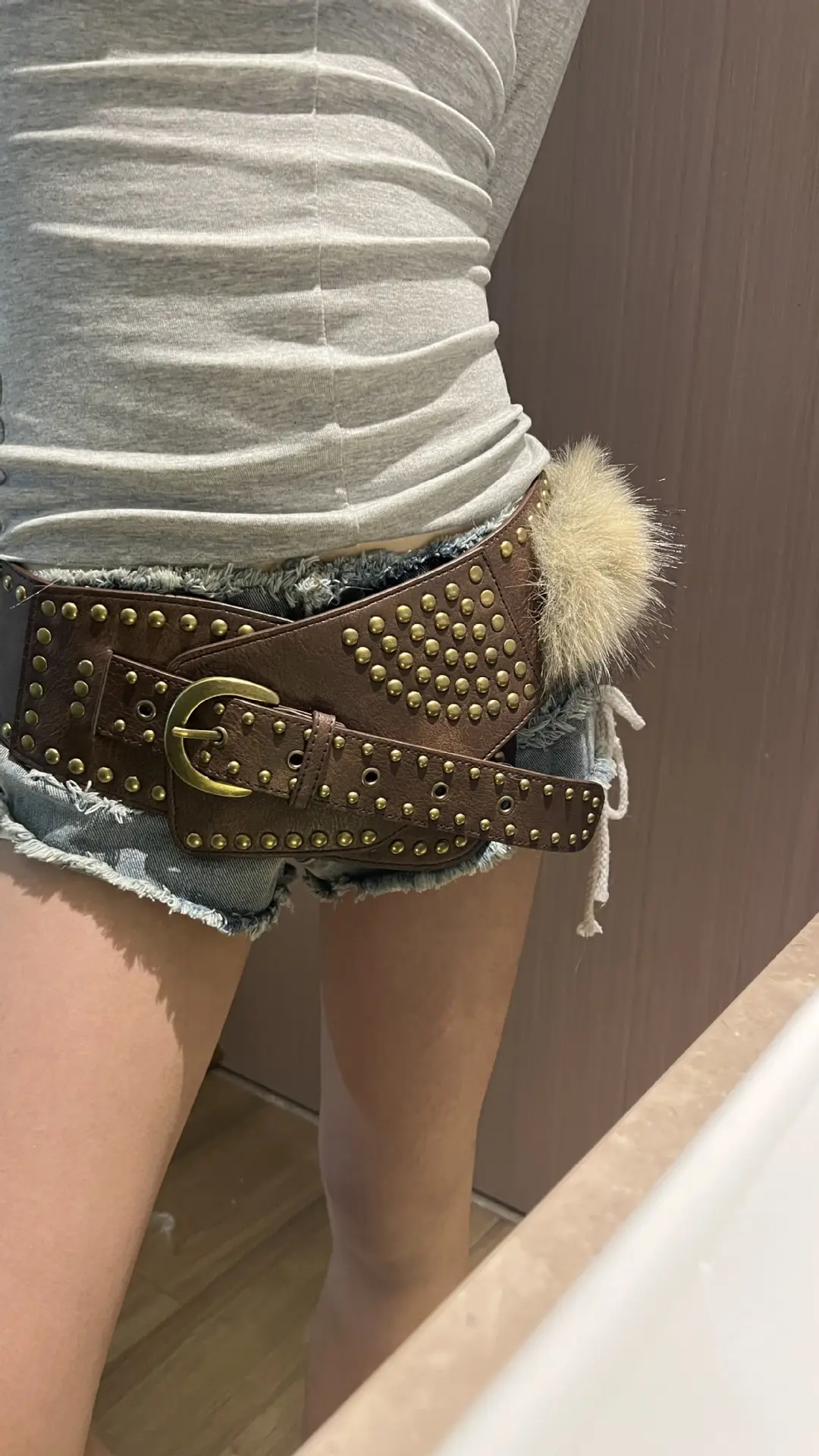 Punk Mao Mao Belt with Rivet & Fur Trim — feature 1