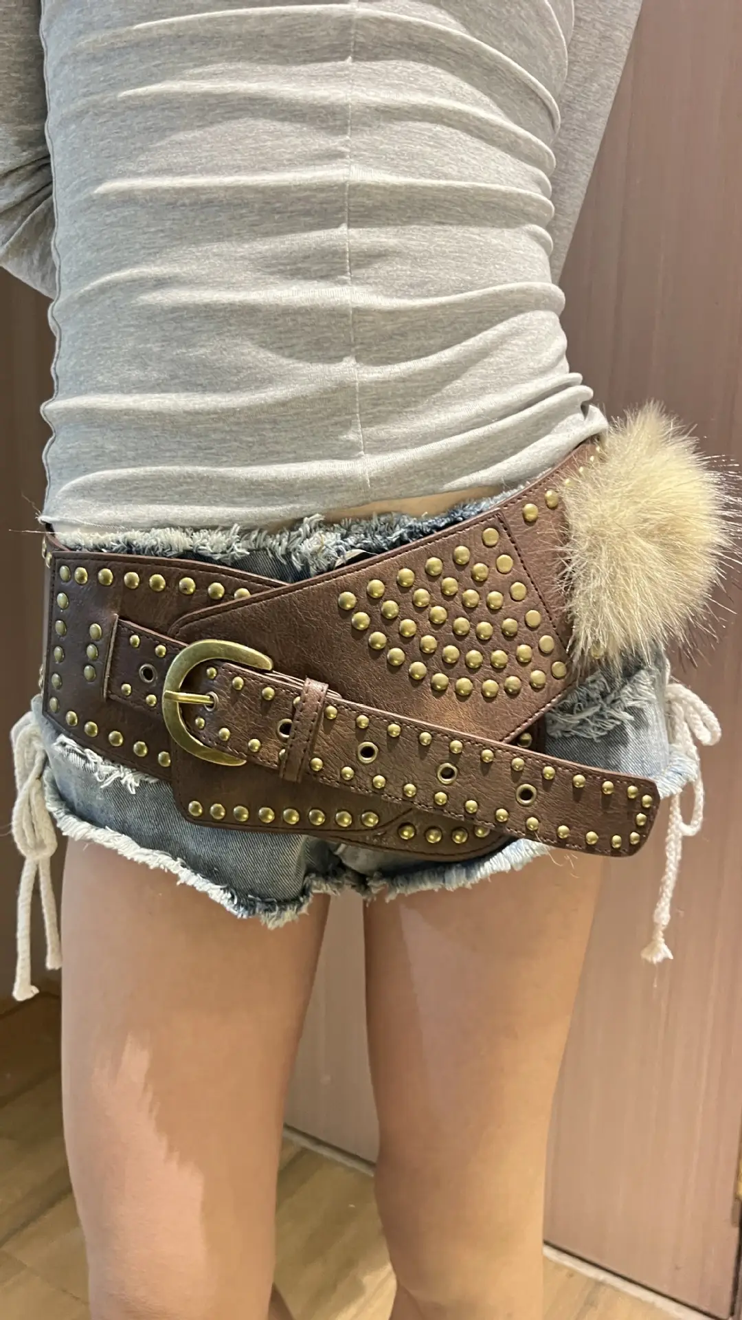 Punk Mao Mao Belt with Rivet & Fur Trim — feature 4
