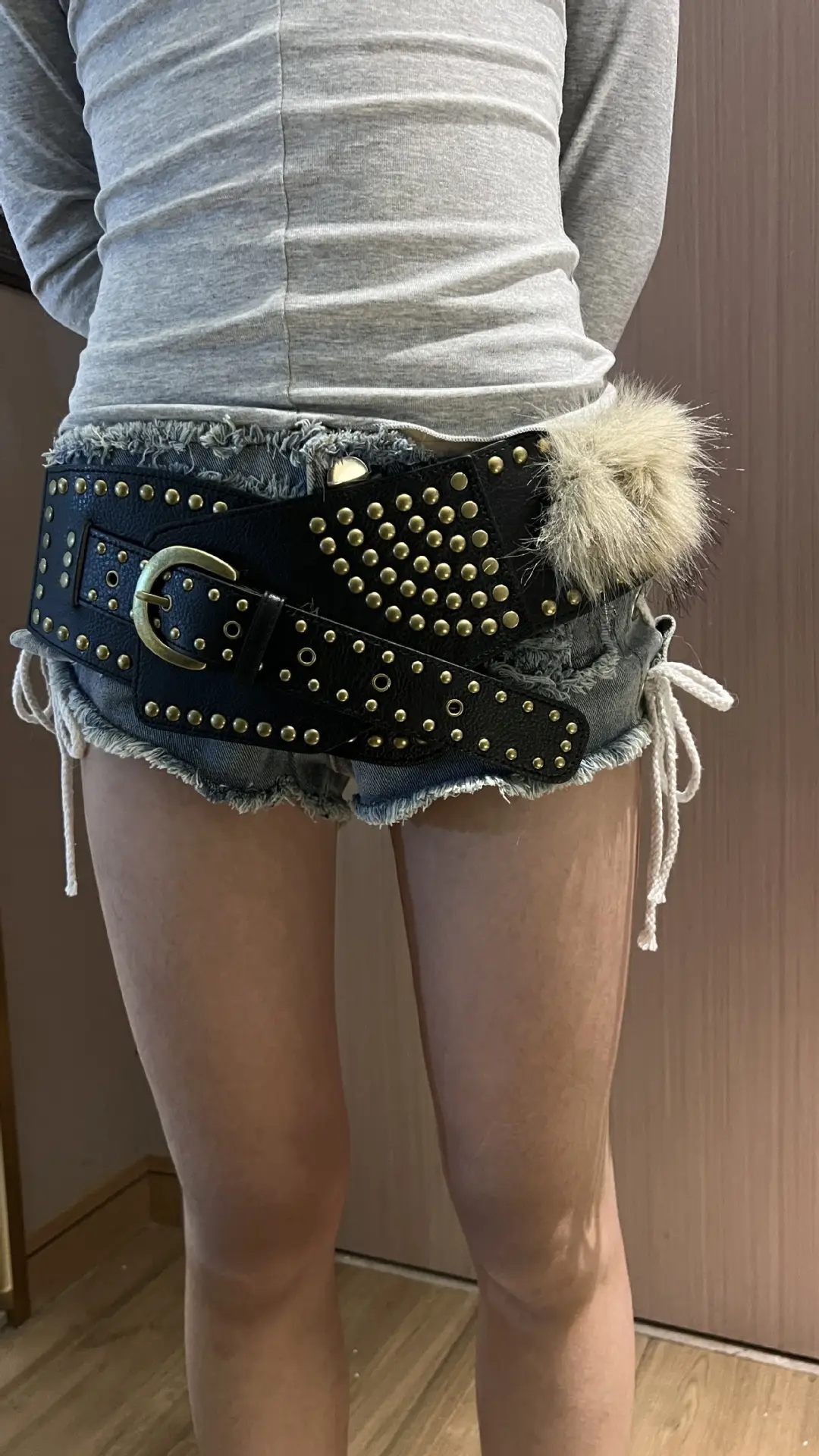 Punk Mao Mao Belt with Rivet & Fur Trim - Image 2