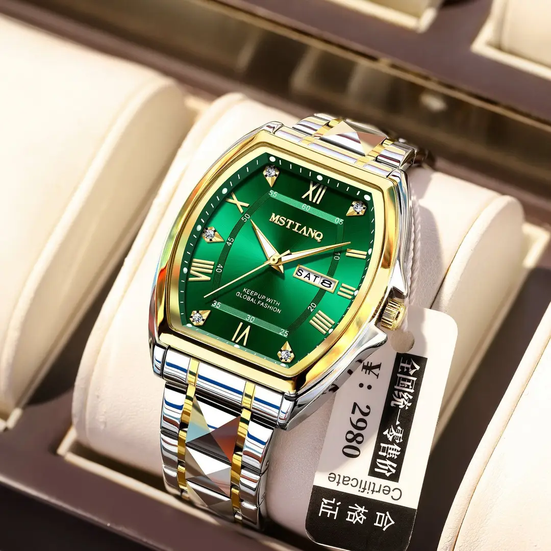 Wine Barrel Fashion Aggressive Men's Watch Automatic Non-mechanical Waterproof Business Double Calendar Luminous Watch Men's Wrist Watch