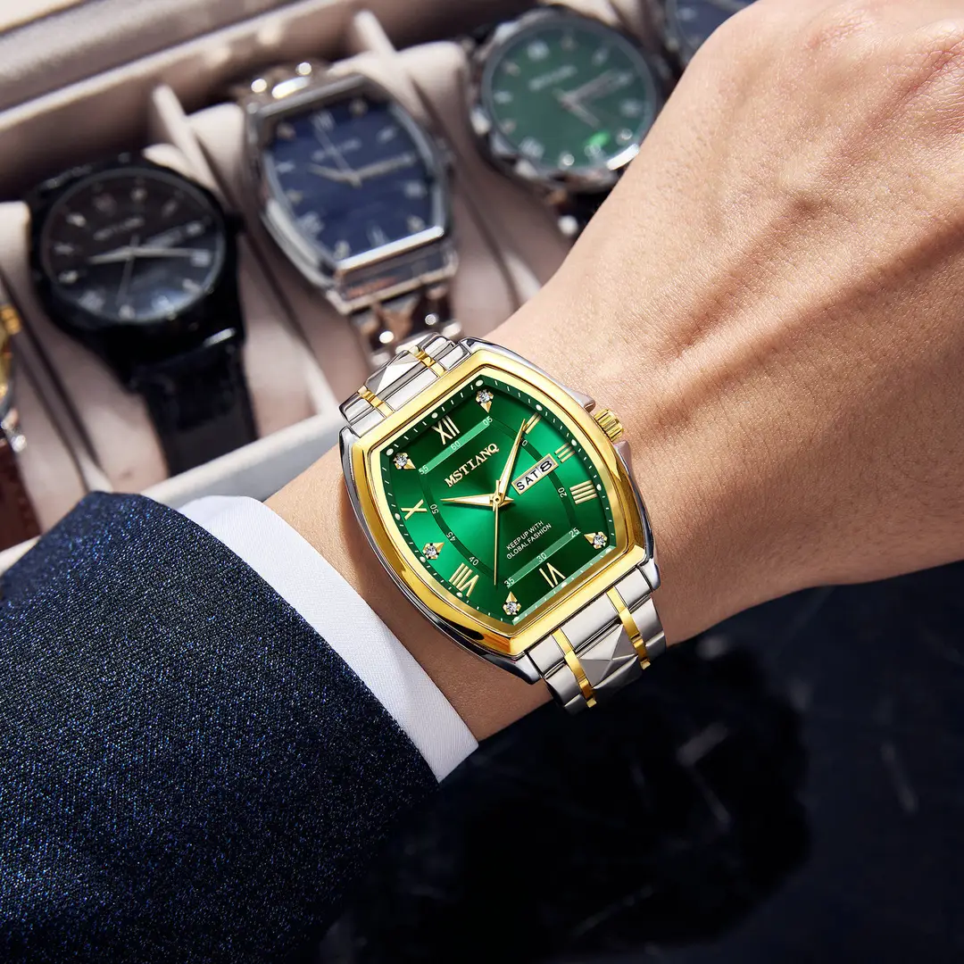 Wine Barrel Fashion Aggressive Men's Watch Automatic Non-mechanical Waterproof Business Double Calendar Luminous Watch Men's Wrist Watch