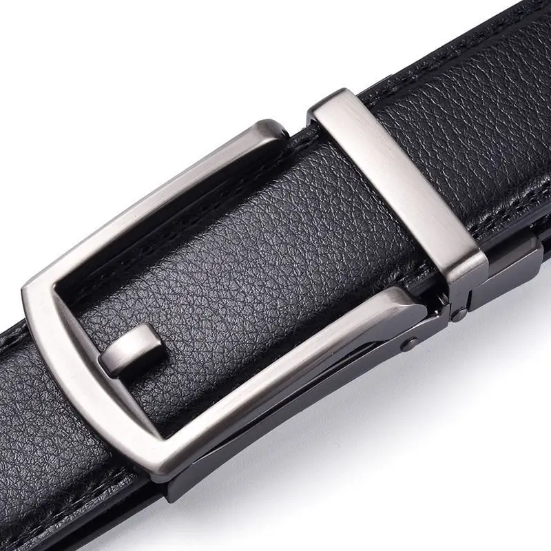 Men's Black Leather Belt with Silver Buckle - Image 4