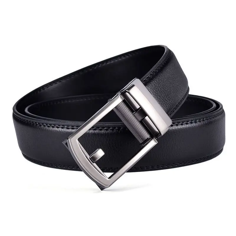 Men's Black Leather Belt with Silver Buckle - Image 7