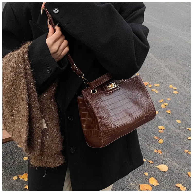 Vintage Croc Leather Shoulder Bag Brown Women 2024 — feature 13