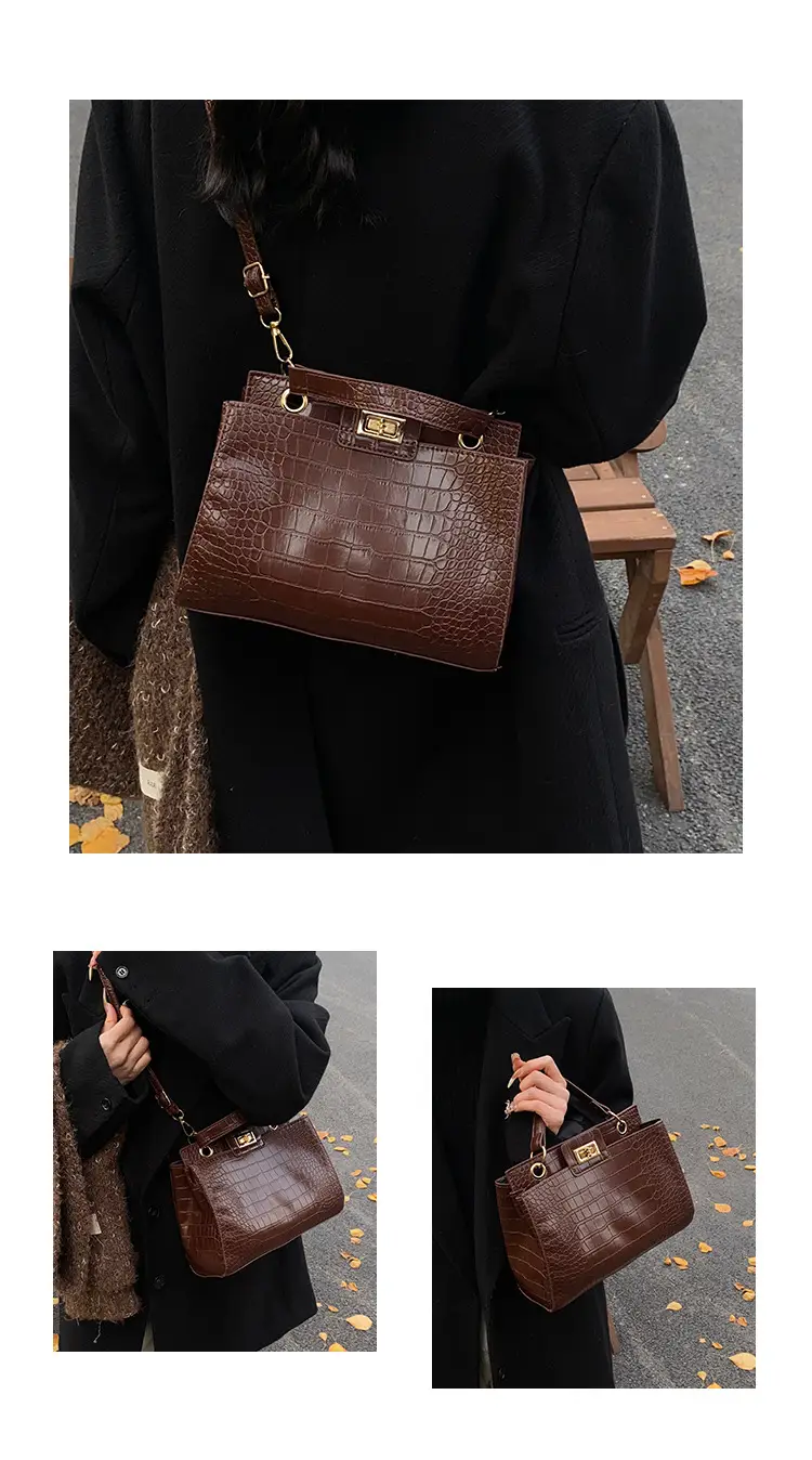 Vintage Croc Leather Shoulder Bag Brown Women 2024 — feature 15