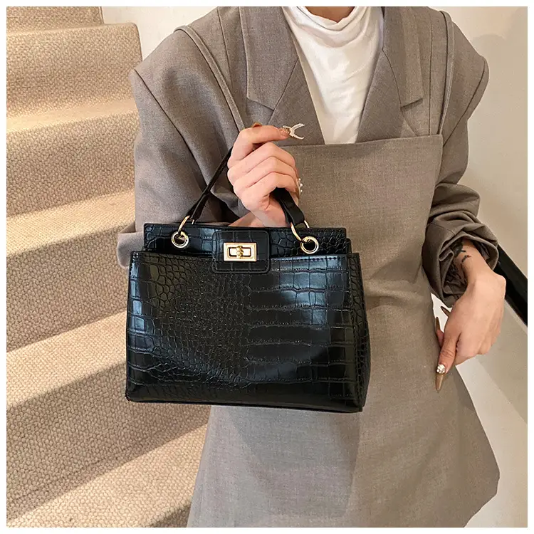 Brown Croc-Textured Women's Shoulder Bag with Top Handle — feature 16