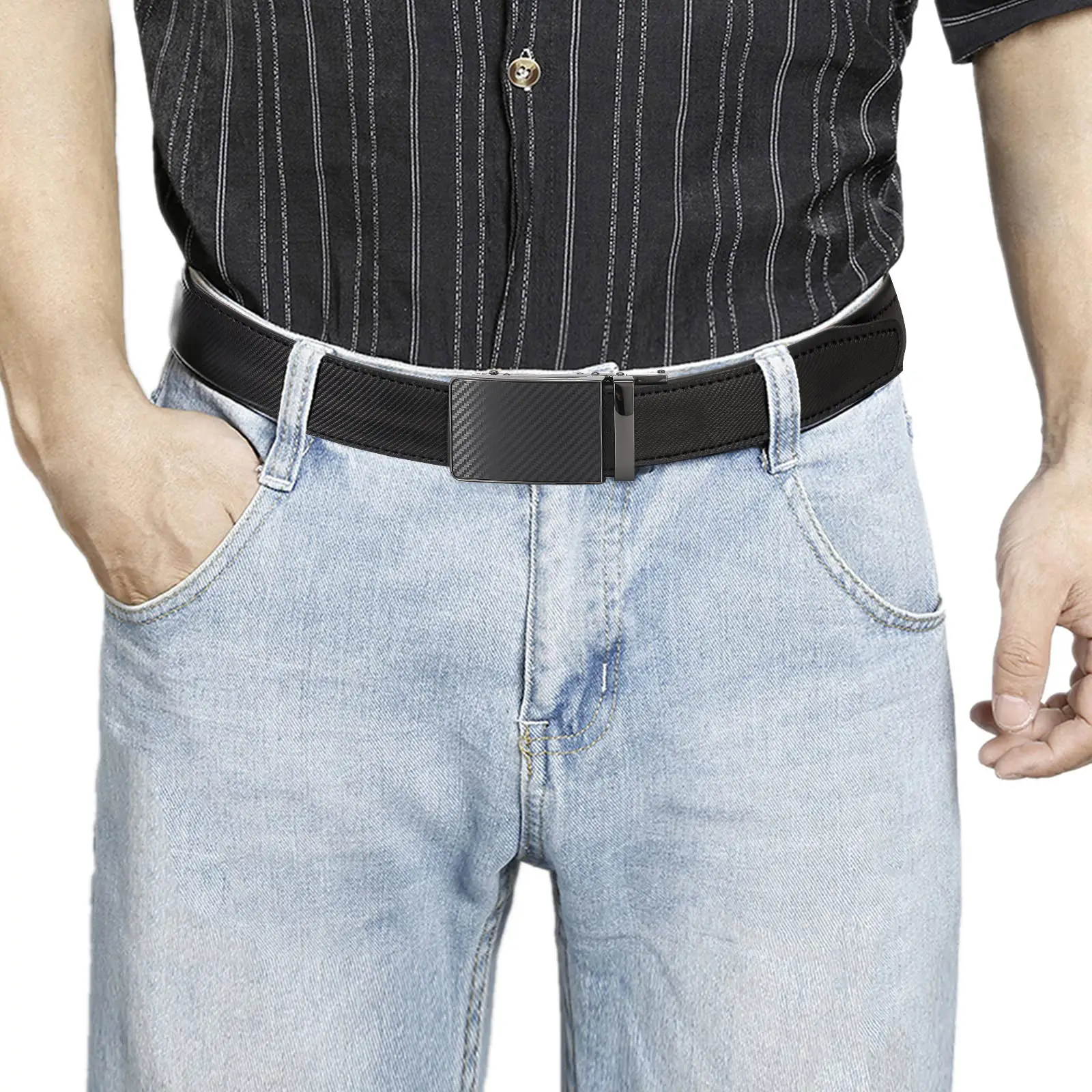 Men's Black Real Cowhide Belt with Red Inner Core — feature 3