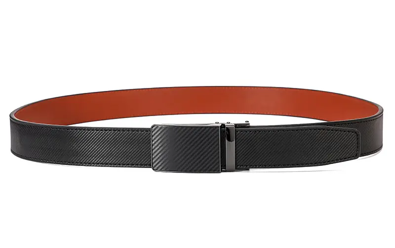 Men's Black Real Cowhide Belt with Red Inner Core — feature 5