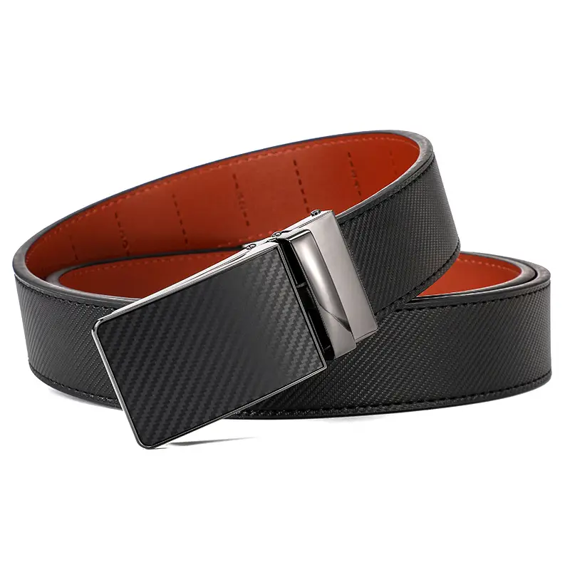 Men's Black Real Cowhide Belt with Red Inner Core — feature 9