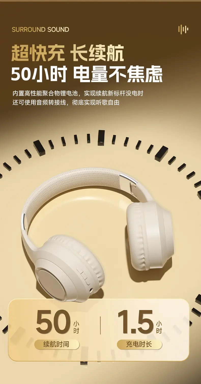 White Wireless Headset for Gaming & Music — feature 7