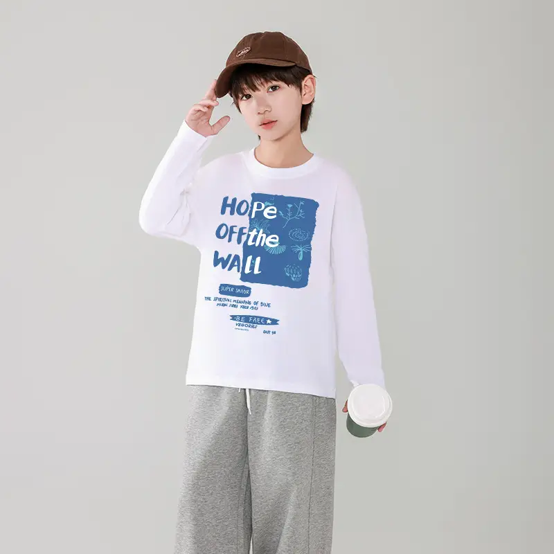 Pure Cotton Long Sleeve T-Shirt for Boys White Blue Design - Image 13