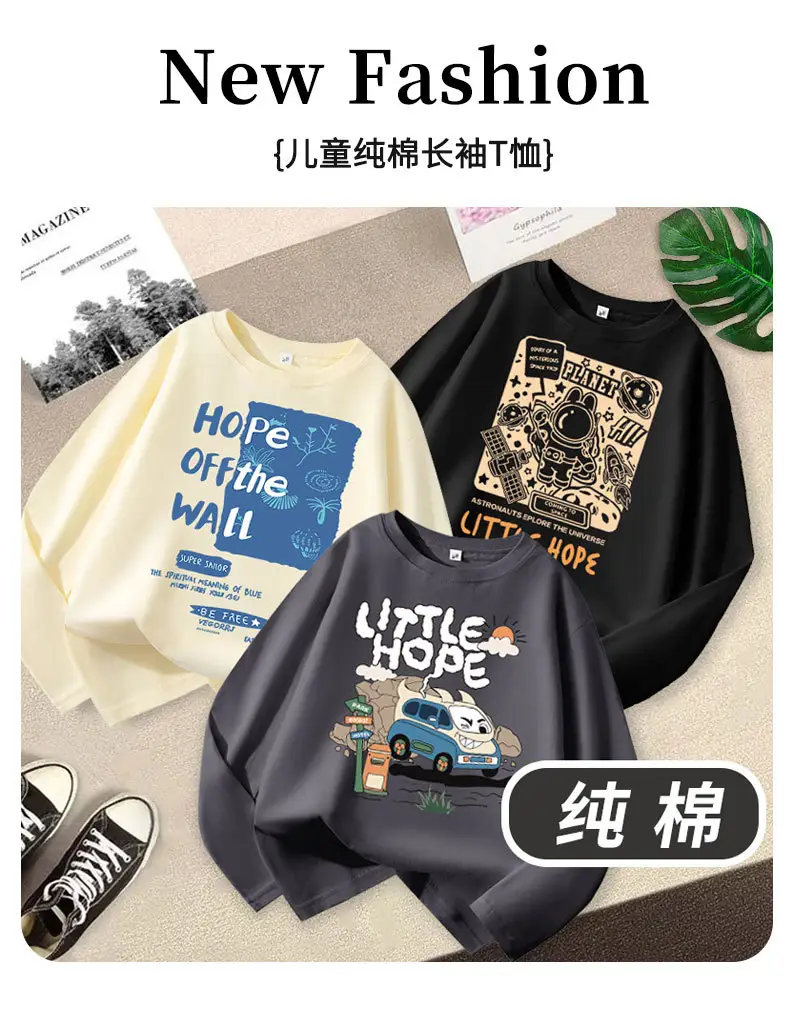 Pure Cotton Long Sleeve T-Shirt for Boys White Blue Design — feature 1