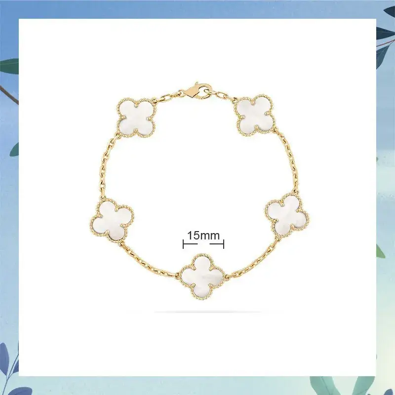 Four-Leaf Clover Lucky Bracelet 18K Rose Gold White Mother Pearl - Image 4
