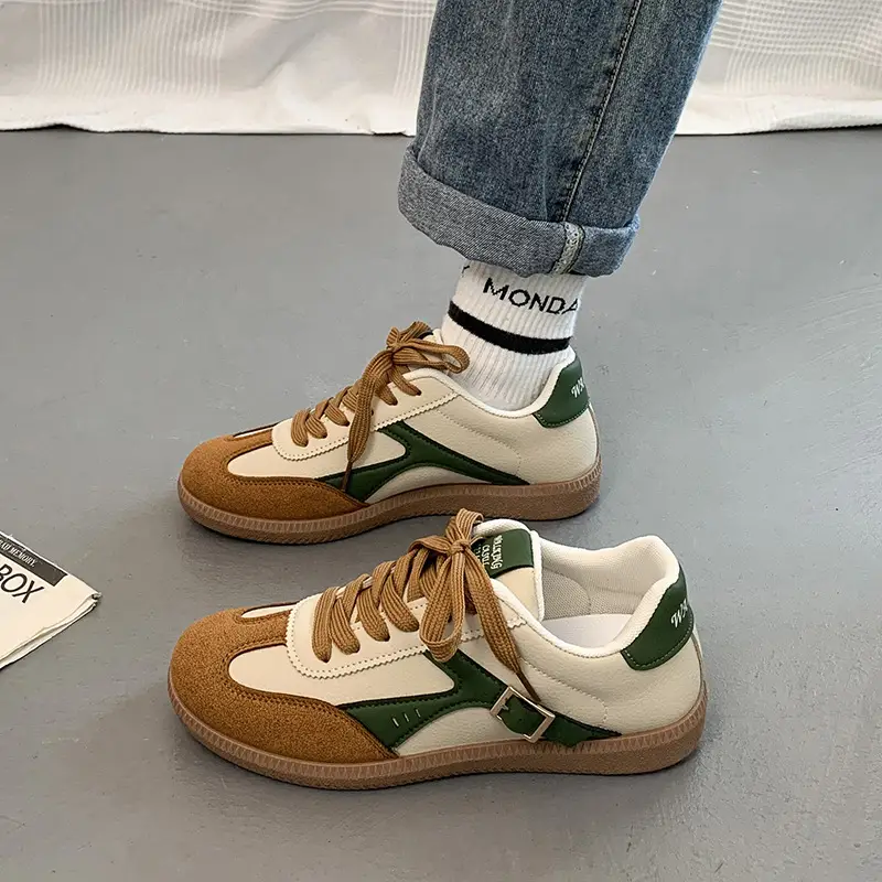 Women's Brown & White Lace-Up College Sneakers