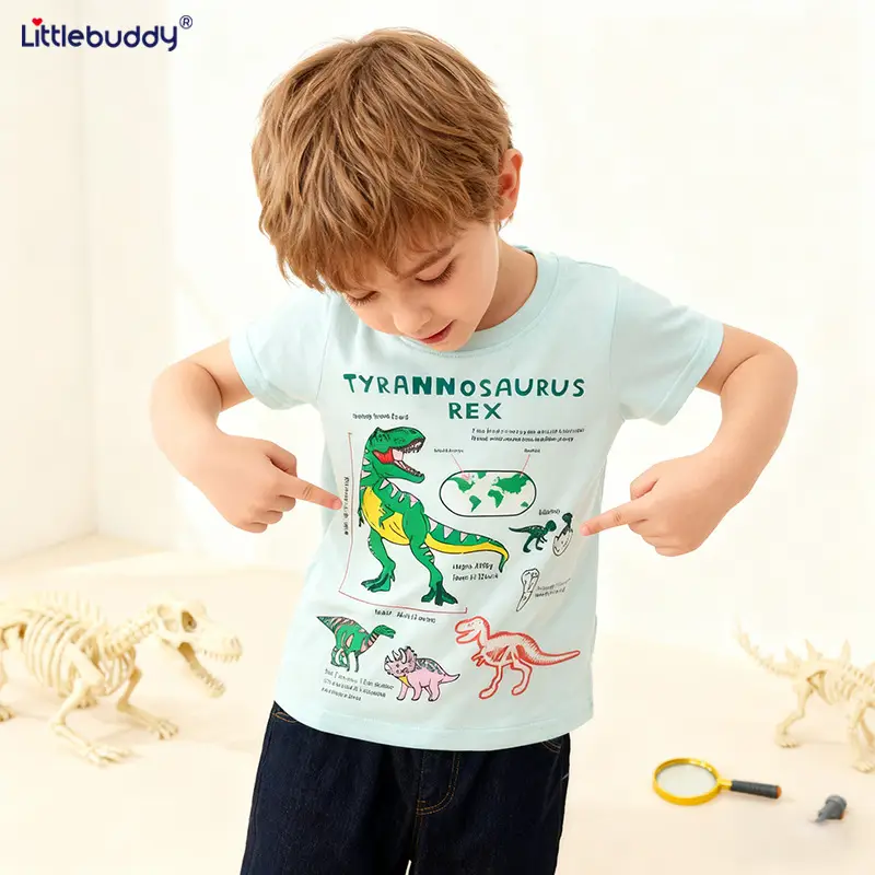 2025 Boys Pure Cotton Dinosaur Print T-Shirt - Image 2
