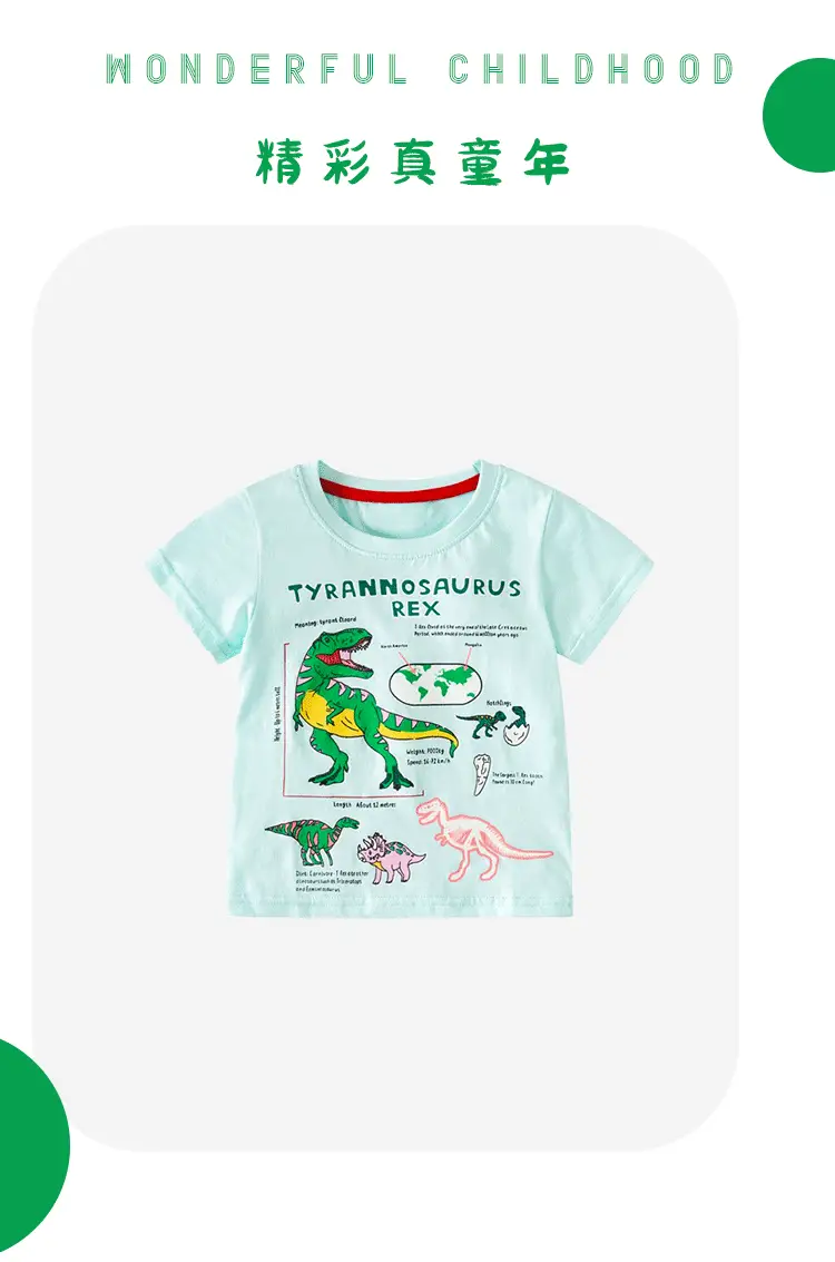 2025 Boys Pure Cotton Dinosaur Print T-Shirt — feature 5