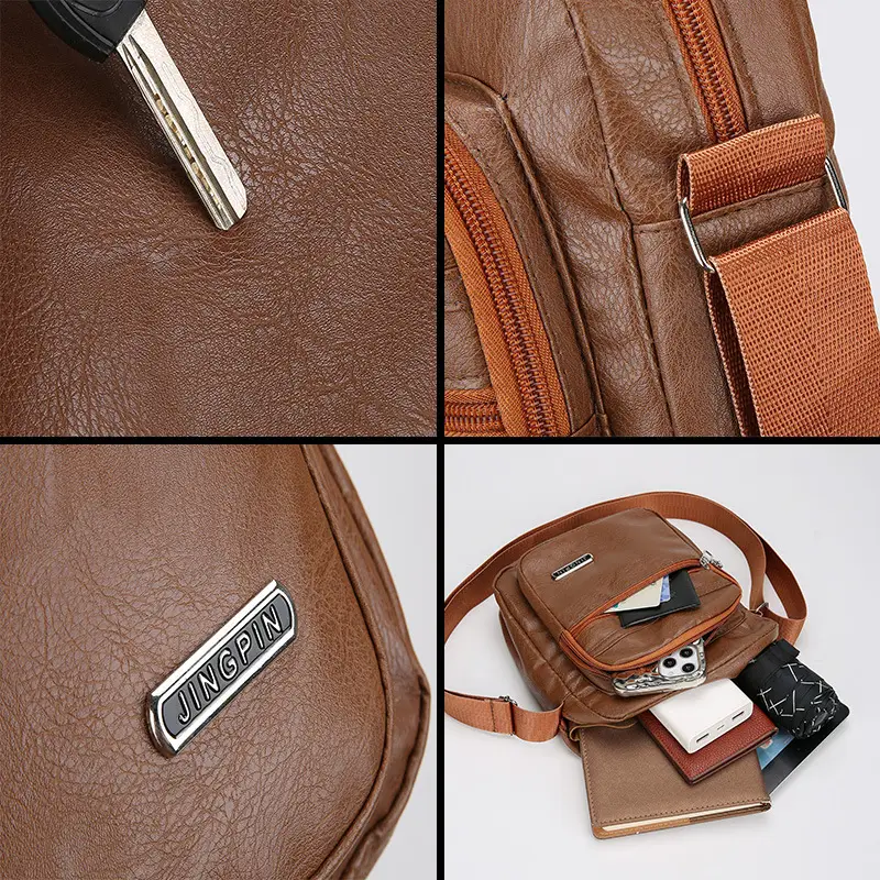 Korean Style PU Leather Crossbody Bag Brown Large Capacity - Image 4