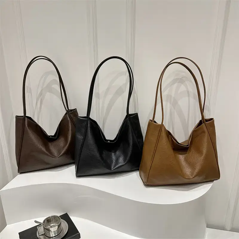 Women's 2024 Winter Retro Tote Bags Brown Black Brown - Image 4