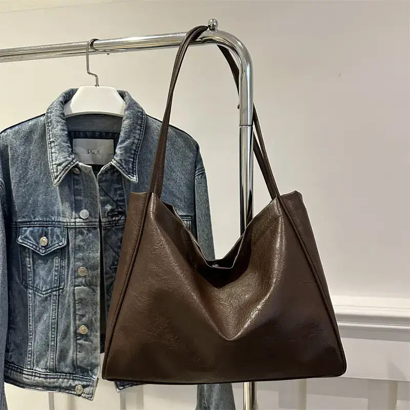Women's 2024 Winter Retro Tote Bags Brown Black Brown - Image 7