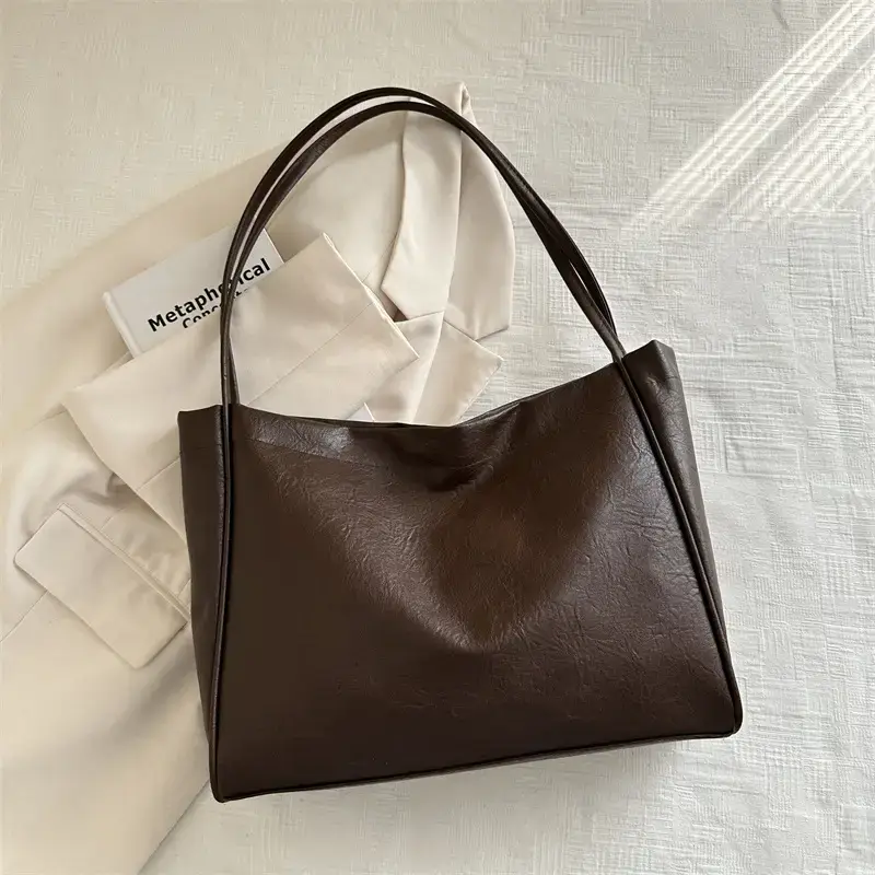Women's 2024 Winter Retro Tote Bags Brown Black Brown - Image 2