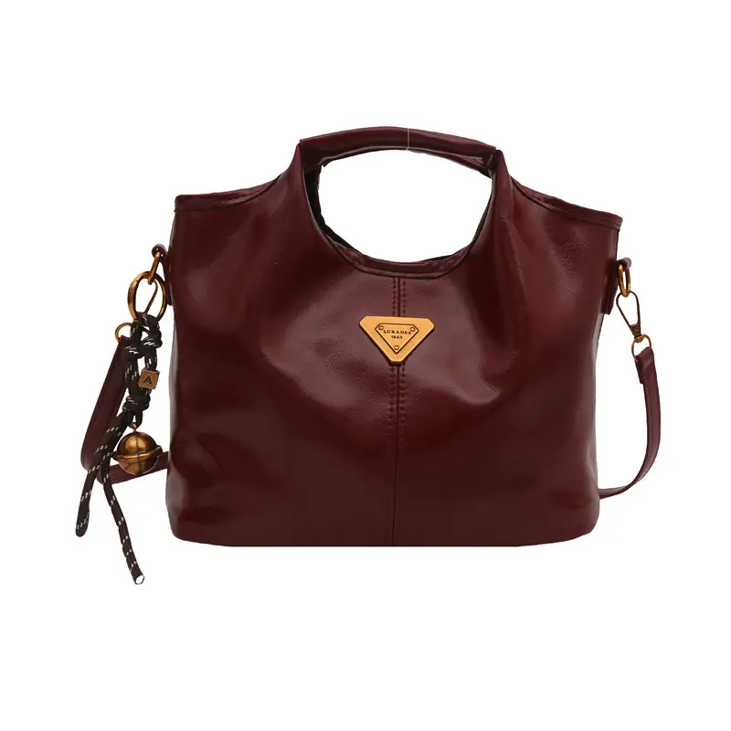Women's Red Leather Bucket Bag 2024 Winter New