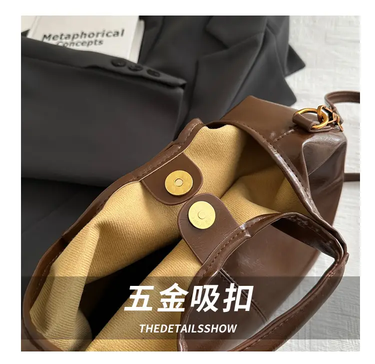 Women's Red Leather Bucket Bag 2024 Winter New — feature 6