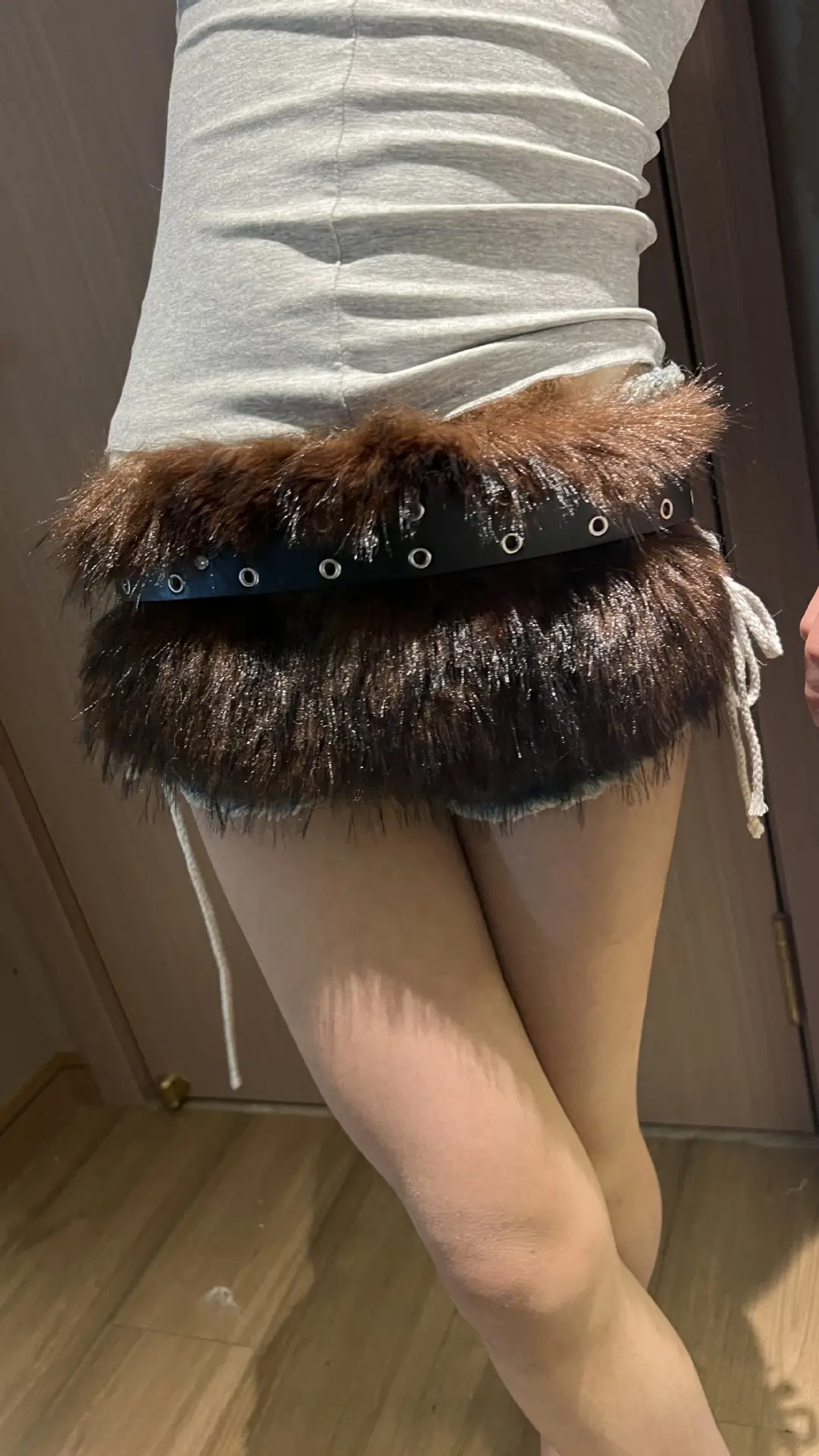 White Faux Fur Belted Waist Belt with Metal Buckle — feature 1