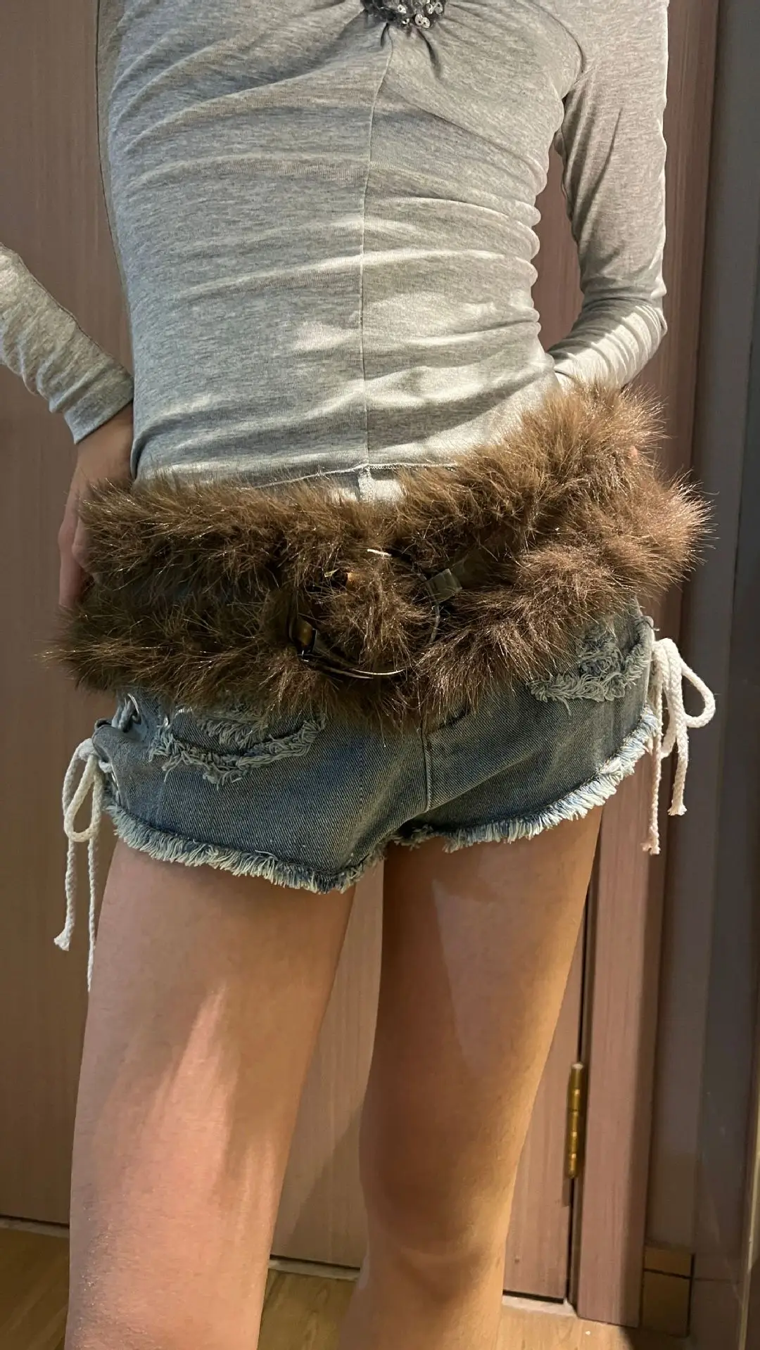 White Faux Fur Belted Waist Belt with Metal Buckle — feature 2