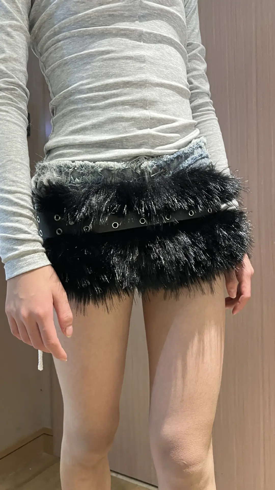 White Faux Fur Belted Waist Belt with Metal Buckle — feature 6